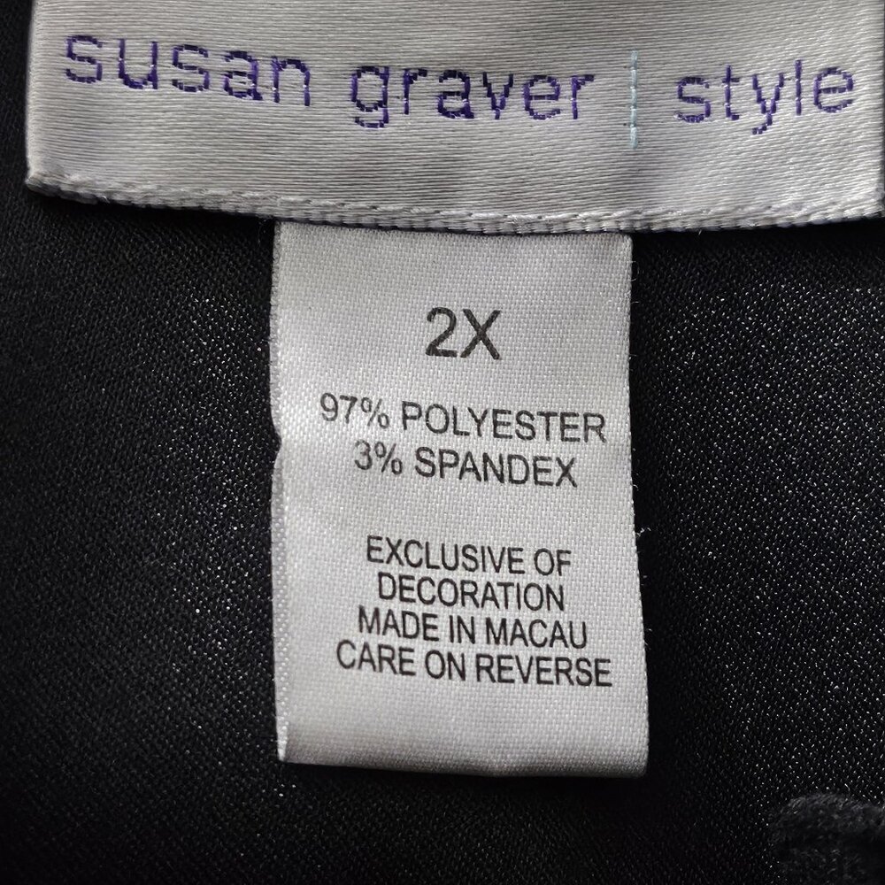 2/$50 Susan Graver Black Embroidered Floral Top 2X Padded Shoulders - Picture 5 of 6